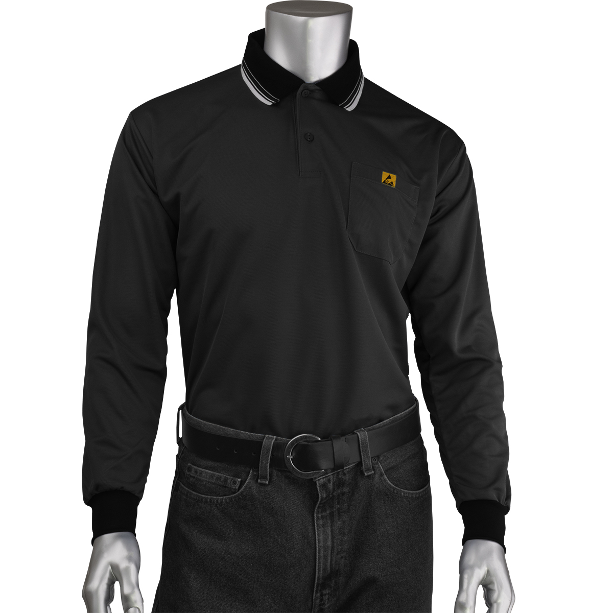BP801LC PIP® Uniform Technology™ Long Sleeve ESD Polo Shirts, Black